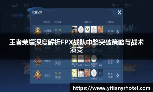 王者荣耀深度解析FPX战队中路突破策略与战术演变